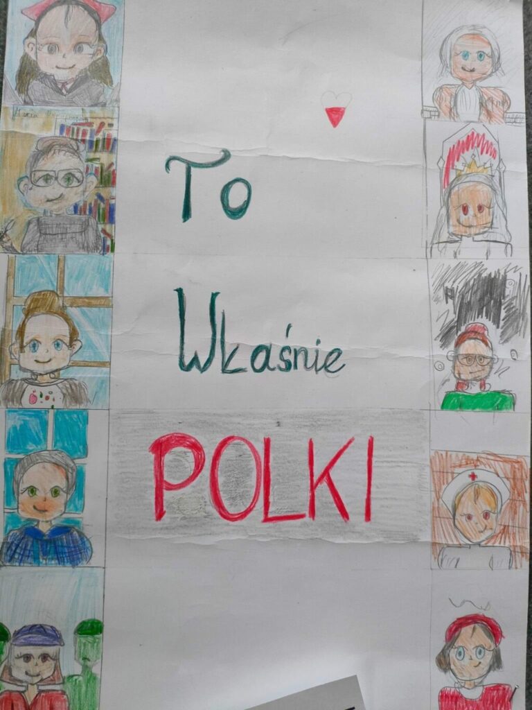  Na kartce napis to właśnie Polki, po lewej i prawie stronie wzdłuż krawędzi portrety kobiet.